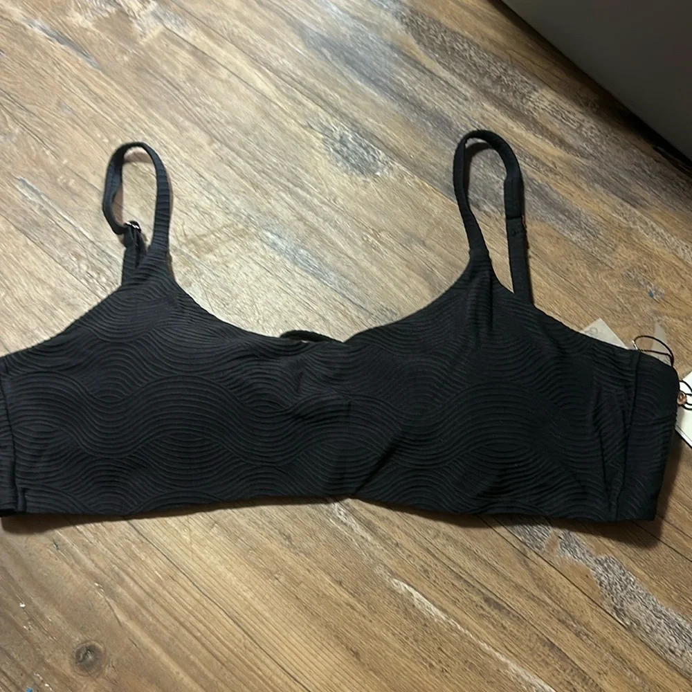 CALIA BLACK WAVES Tie Back Low Support Swim Top: NEW WITH TAGS: SIZE L